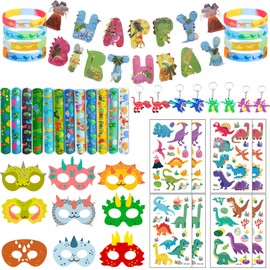 FSADASY Dinosaur Supplies for Birthday Party - 46pcs Party Decor Dinosaur Mask, Dinosaur Happy Birthday Banner, Stickers, Bracelet, Keychain, Snap Bracelet for Boy