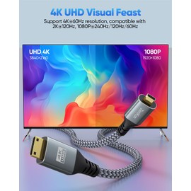 ZeniKon 4K Micro HDMI to Mini HDMI Cable 1FT for Raspberry Pi 5/4 Camera to Portable Monitor, High Speed Short Mini HDMI to Micro HDMI Cable Male to Male Braided Cord 4K@60Hz, 2K, 1080P, 3D, HDR, ARC