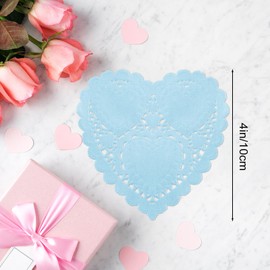 ANPUNAT 150 Pcs Valentine Heart Doilies 4Inch Heart Shape Paper Doily with 4 Colors Red Pink Blue and White for Valentine's Mother's Day Wedding Favor Party Decorations