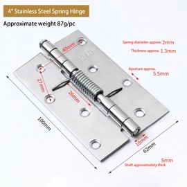 100mm x 62mm Door Hinges Stainless Steel Hinges Folding Butt Hinges Ball Bearing Door Hinges for Gate Window Closet Drawer Boxes, 4 Pcs