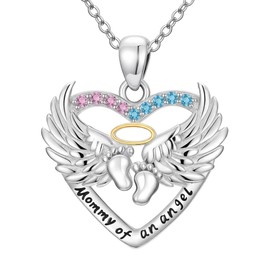 VNRIOW Miscarriage Necklace Loss of Pregnancy Necklace 925 Sterling Silver Mommy of an Angel Memorial Sympathy Jewelry Gift for Mom Mother Women (Heart-Pink and Blue)