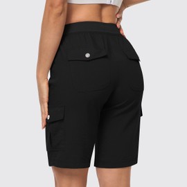 MoFiz Women's 10" Hiking Cargo Shorts 6 Pockets Lightweight Quick Dry Outdoor Running Athletic Short Summer Travel Loose, Black, X-Small