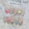 Glitter Flower Handmade Nail Tips - Coffin Egg / 글리터