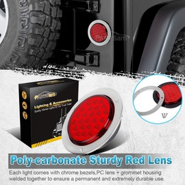 Partsam 10Pcs Red 4" Inch Round LED Trailer Tail Lights 12LED Flange Mount Stainless Steel Chrome Bezel Waterproof Stop Turn Tail Brake Lights Replacement for Trucks RV 12V
