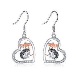 YFN Hedgehog Gifts for Women Sterling Silver Sunflower Animal Heart Drop Earrings Birthday Gift for Her, Sterling Silver, Cubic Zirconia