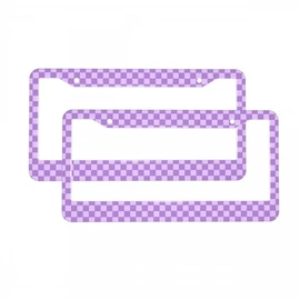 Retro Checkerboard License Plate Frames 2Pcs Purple Checker License Plate Frame for Women Car Aluminum Lightweight Car Decoration