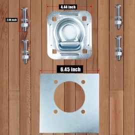 AYMMIC Recessed Tie Down D-Rings Anchor x 6 Pack, 6,000 lb. Capacity, Bolt-on, with Backing Support Plates, for Flatbed Trailer/Truck, Great for Securing Equipment, Cargo and Other Loads