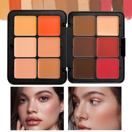 RoseFlower 12 Colors Makeup Palette, Foundation Contour Palette, Bronzing Eyeshadow, Make-up Blending Palettes with 10 Makeup Brushes, Full Starter Makeup Kit for Women Beginners Smooth Long Lasting