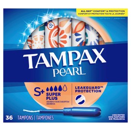 Tampax Pearl Plastic Tampons, Super Plus Absorbency, Unscented, 36 Count - Pack of 2 (72 Total Count)