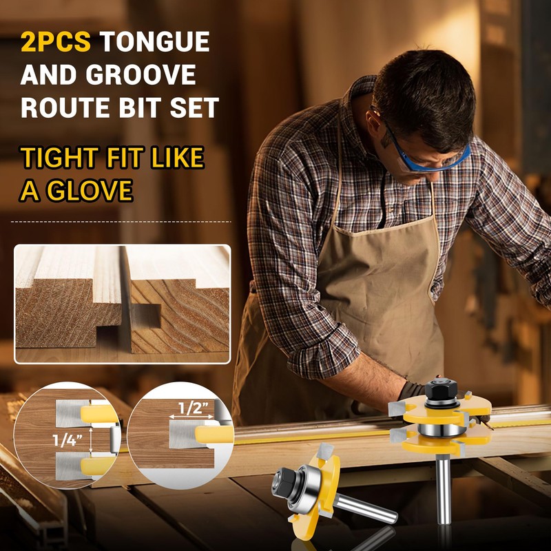 Junreox 2PCS Tongue and Groove Router Bit Set, 3rd Gen.