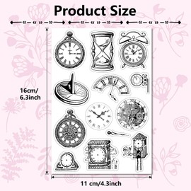 CRASPIRE Vintage Clock Clear Rubber Stamp Sand Glass Retro Transparent Silicone Seals Stamp for Journaling Card Making DIY Scrapbooking Handmade Photo Album Notebook Decor 6.3 x 4.3inch