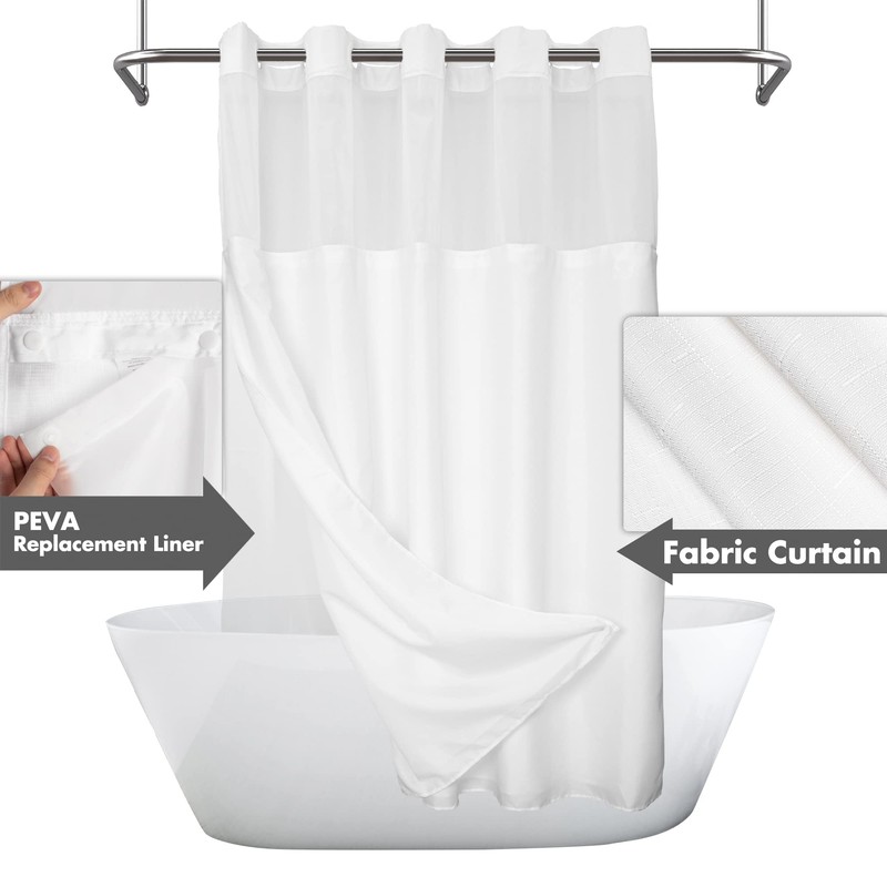 Extra Long No Hook Slub Textured Shower Curtain with Snap-in