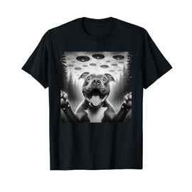 Pitbull Selfie UFO alien funny Pitbull dog T-Shirt for Men Women Kids