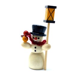 Drechslerei Friedbert Uhlig, miniature no. 04/D, snowman with lantern, dark, 5 cm high, turned from regional wood, real handmade from the Ore Mountains, Christmas, wood art, real wood