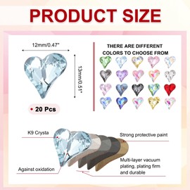 MECCANIXITY 20 Pcs 3D Heart Light Blue Nail Rhinestones 12x13mm K9 Glass Crystal Rhinestones Pointed Back Crooked Heart Gems for Nail Charm Art DIY Decoration Craft
