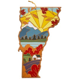 Totally Bamboo Vermont State Shaped Cutting Board and Charcuterie Serving Platter with Artwork by Summer Stokes, Includes Hang Tie for Wall Display