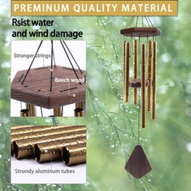 Howarmer Small Wind Chimes for Outside, 28 Inches Wind Chimes Outdoor Tuned Soothing Melody, Sympathy Wind Chimes for Mom/Housewarming, Bronze Wind Chimes Outside Decoration.