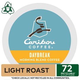 Caribou Coffee Daybreak Morning Blend, Single-Serve Keurig K-Cup Pods, Light Roast Coffee,12 Count (Pack of 6)