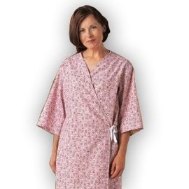 Kusind Women's Adult Medical Gown - Pink, Floral Pattern, HeavyWeight Demure Cloth, Size 70 Sweep 44 Length 11.5 InSleeve, Tie Closure, Knee Length