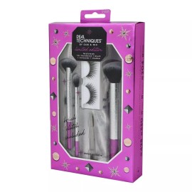 Real Techniques NEW Real Techniques Lustrous Brush Set with Lashes and Tweezers Limited Edition