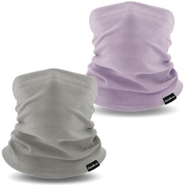 GoxRunx Winter Neck Gaiter Warmer Soft Fleece Face Cover Windproof Cold Weather Face Scarf for Skiing Hiking Men and Women (Grey, Light Purple)