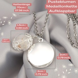 Photo Locket Necklace with Dandelions Pendant – Colour Rose Gold – Chain 70 cm – Natural Jewellery – Exclusive Gift Box, Stainless Steel, No Gemstone