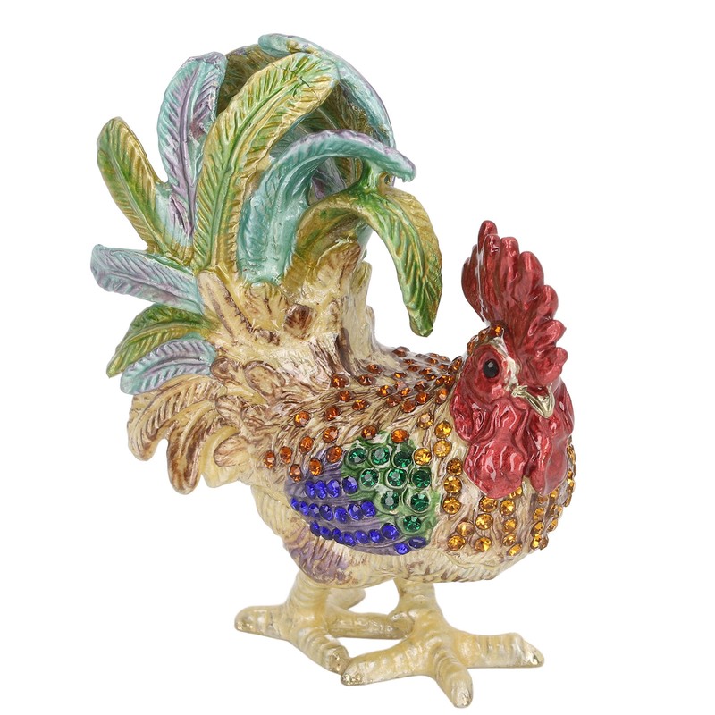 Rooster Trinket Box Embedded Rhinestone Alloy Bright Colors Wide Application