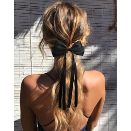 DRIPPYGOODS - Large Double Bow Ribbon Hair Clips for Women and Girls, 2 Pcs Black Pack, Coquette Barette Hair Clip Accessories