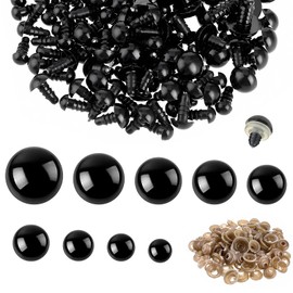 Pack of 180 10-30 mm Safety Eyes for Crochet Animals (90 Doll Eyes + 90 Washers) Black Plastic Button Eyes for Crochet Animals Plush Toy Teddy Eyes