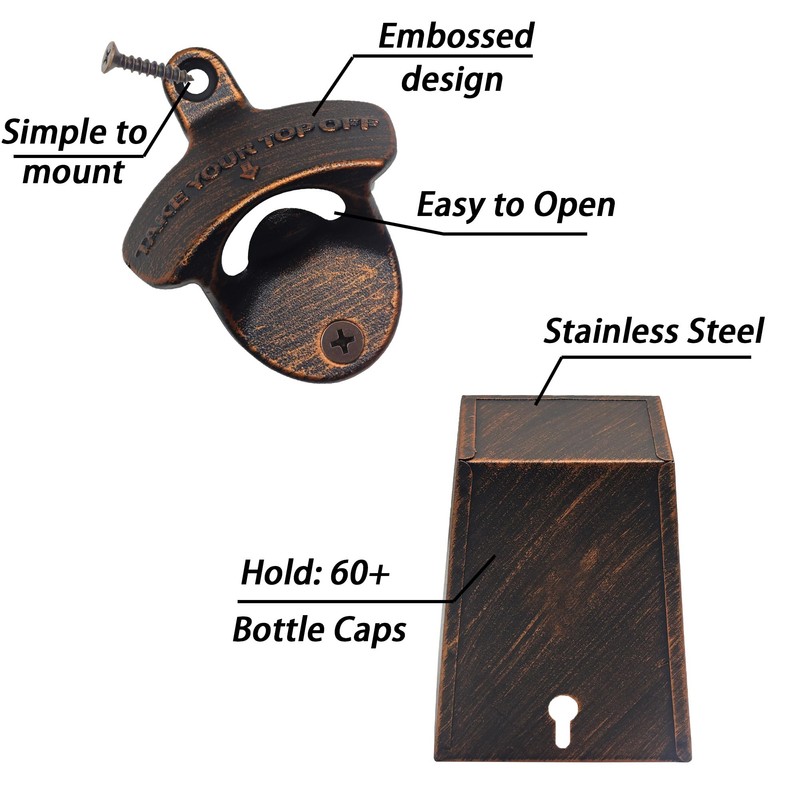 Jumiok Old Fashioned Wall Mount Beer Opener with Cap Catcher
