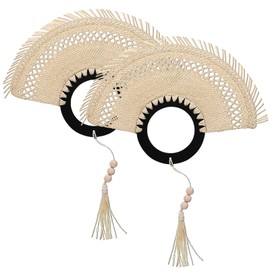 Roowest 2 Pcs Handmade Abanico De Mano Woven Hand Fan Boho Straw Palm Hand Held Fan Personal Use Wedding Favor Fans Unique Handmade Wall Decor for Summer Fiestas Bridal Party Souvenirs Accessories