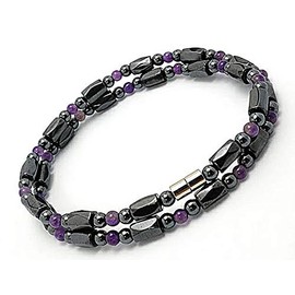 ZIG's (tc03-pu) [17.7, 19.7, 21.7, 21.7 inches (45, 50, 55 cm), Stylish, Magnetic, Magnetic Necklace, Hematite x Amethyst, Anklet, Braceletable, Gemstone, Hematite Amethyst (Purple Crystal)