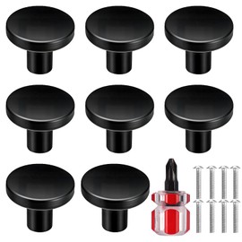 saerryor 8Pcs Cabinet Knobs,30mm Black Cupboard Round Drawer Kitchen Door Knobs with Screws & Screwdriver for Home