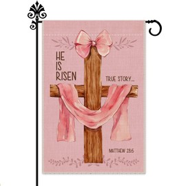 He Is Risen True Story Matthew 28:6 Garden Flag, 12 x 18 Inch Double Sided Watercolor Cross Holiday Yard Garden Lawn Patio Court Decor Flag, Religious Easter Day Gifts for Christian Friend BF