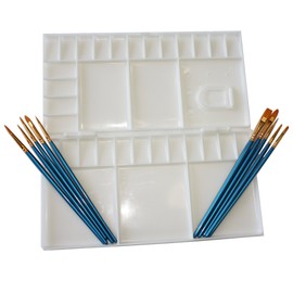 Large Folding Watercolor Palette with 33 Mixing Wells, Palette Folds in Half to for Enclosed Palette, and 10 Piece Nylon Paint Brush Set for Watercolor, Acrylic, and Oil Painting Art Set use.