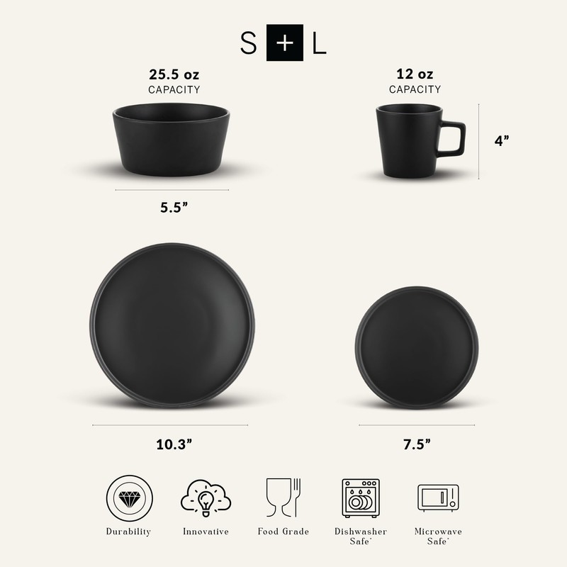 Stone Lain Celina Stoneware 16 Piece Dinnerware Set, Plates and