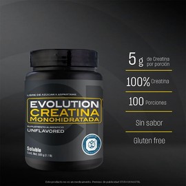 Monohidrato de Creatina Evolution Nutraceutical Bote Natural Soluble 500 Gramos Sin Sabor