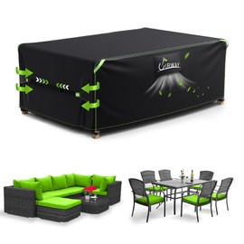 UIRWAY Garden Furniture Cover Waterproof with Air Vent, 150x90x74cm Outdoor Patio Furniture Cover, 420D Heavy Duty Garden Table Cover with Reflective Strips
