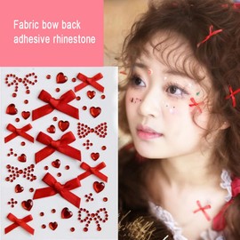 Heart & Bow Face Gem Stickers Kit - 2 Sheets Self-Adhesive Rhinestone Stickers for Face, Body, Nails, DIY Crafts (Red/Pink), Eco-Friendly ABS Acrylic Sparkling Jewelry for Parties, Concerts