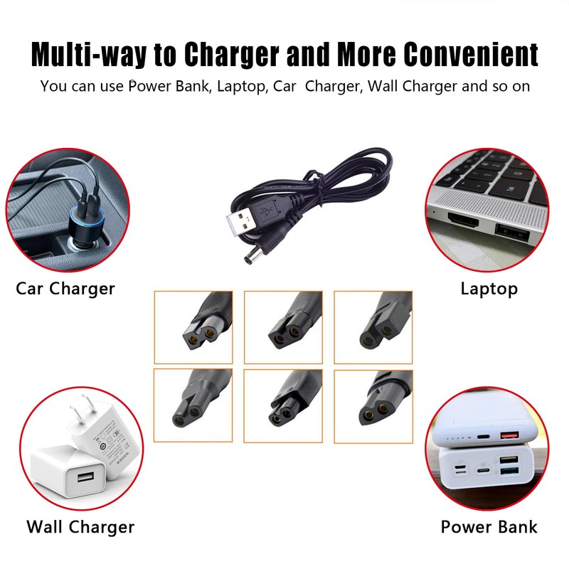 5V USB Charger Cord Adapter for Electric Razors Hair Clipper