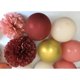 Bridal Shower Decorations Maroon - Fall color Maroon Dusty Pink Bachelorette Decorations with Balloons Tissue Paper Flower Pompoms and Tassel Garland Party Supplies (Burgundy + Peach)