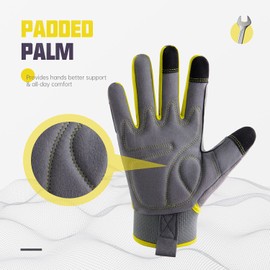 HANDLANDY Work Gloves Mens & Women, Utility Safety Mechanic Working Gloves Touch Screen, Flexible Breathable Yard Work Gloves (Medium, Grey&Yellow)