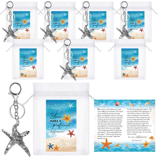 22 Pcs Starfish Story Gifts 8 Small Starfish Story Cards 6 Vintage Starfish Keychains and 8 Organza Bags Starfish Folded Notecard Employee Gifts for Teachers Students Coworkers to Show Appreciation