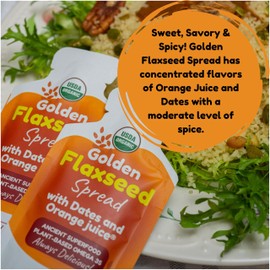 Laxmi’s Delights Golden Flaxseed Spread with Dates and Orange Juice - Spicy | Organic, Vegan, Gluten Free, Dairy free, All Natural, Non-GMO | Plant-based Omega 3 Superfood | 12-pack, 1.16 oz squeeze packets