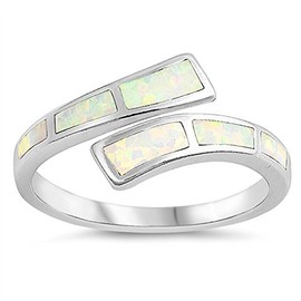 White Simulated Opal Open Knuckle Midi Ring Sterling Silver Twisted Band Size 10