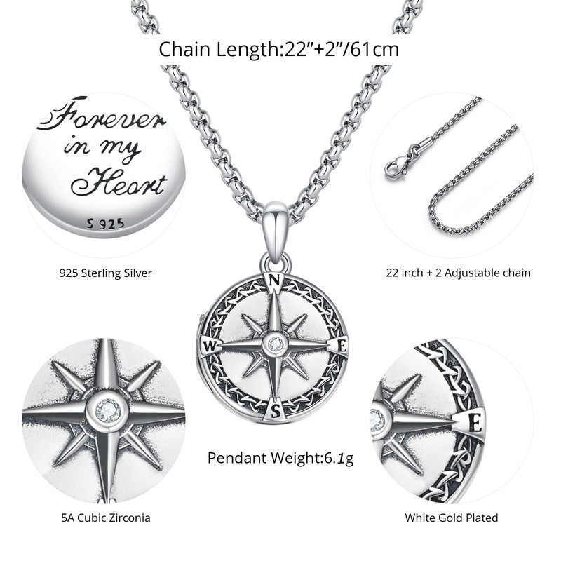 REDSUN Locket Necklace 925 Sterling Silver Tree of Life/Compass/Sunflower Heart
