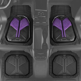 CAR PASS Heavy Duty Rubber Car Mats, Deep Dish Car Floor Mats All Weather, Car Mats Full Set 4-Piece Trim to Fit for Sedans SUVs Trucks, Waterproof Anti-Slip Automotive Mats, V12 Black and Purple