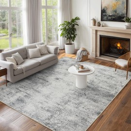 Capslpad 5x7 Abstract Area Rug, Non-Slip Washable Foldable Rug, Low Pile Ultra Soft Non-Shedding, Modern Grey Stain Resistant Large Rug for Living Room, Bedroom, Office, Dining, Room