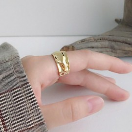 REELMAR Gold Adjustable Chunky Ring for Women 14K Gold Plated Wide Concave Surface Ring Vintage Open Wrap Around Ring Trendy Punk Statement Jewelry (Concave-Gold)