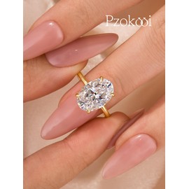 5.5ct Oval Cut Engagement Ring for Women,Simulated Diamond Promise Ring in Gold Plated 925 Sterling Silver(Size:6.5)